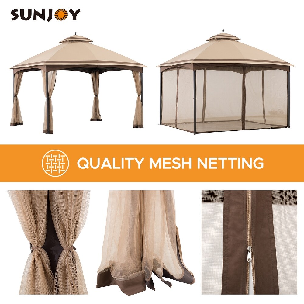 Sunjoy 10.5 ft. x 13 ft. Tan and Brown 2 tier Steel Gazebo