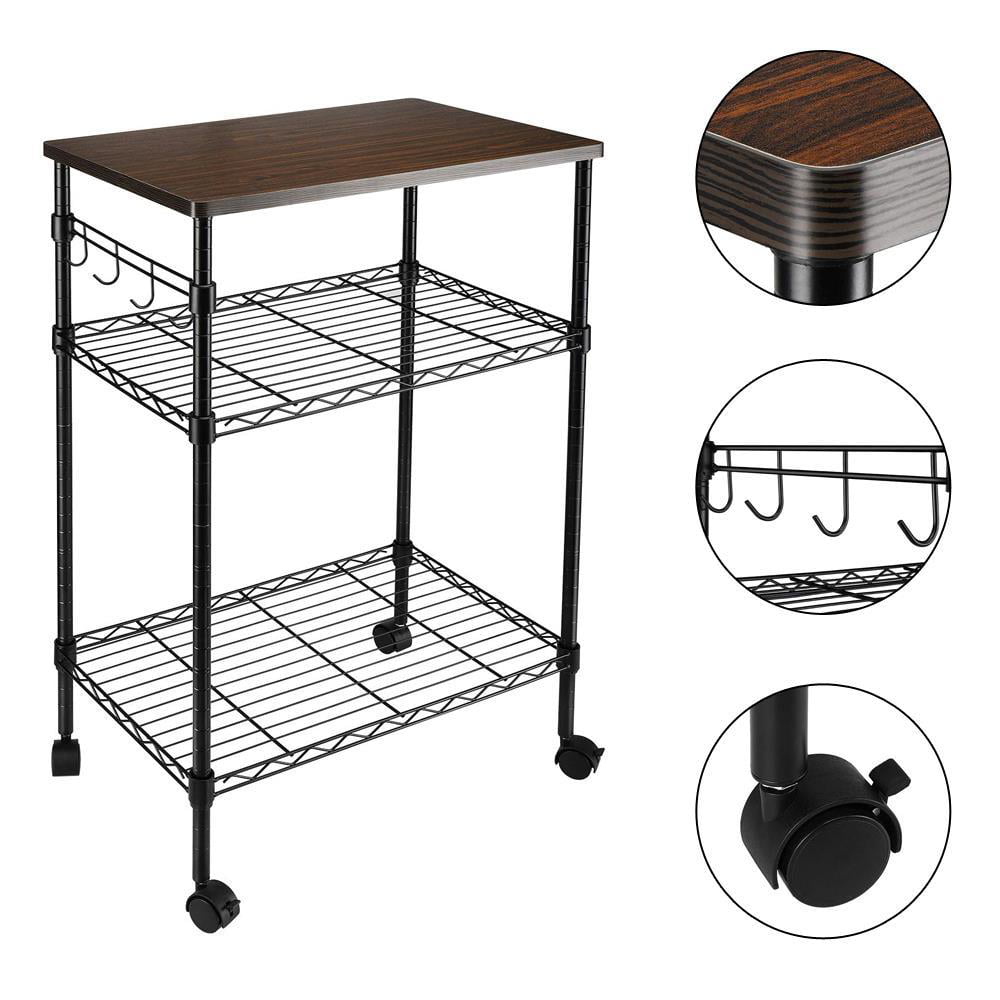 SalonMore 3 Tier Heavy Duty Kitchen Grade Wire Rolling Cart Service Cart with Wheels， Utility Shelf Plant Display Shelf， Black