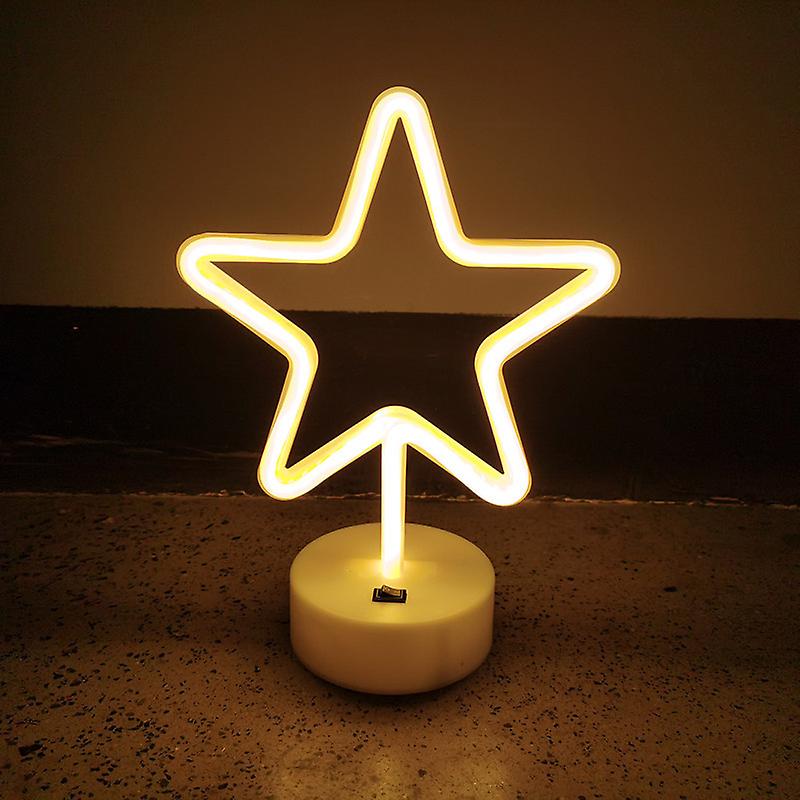 Star Shaped Neon Lamp Warm White Light With Base Table Decor For Bedroom