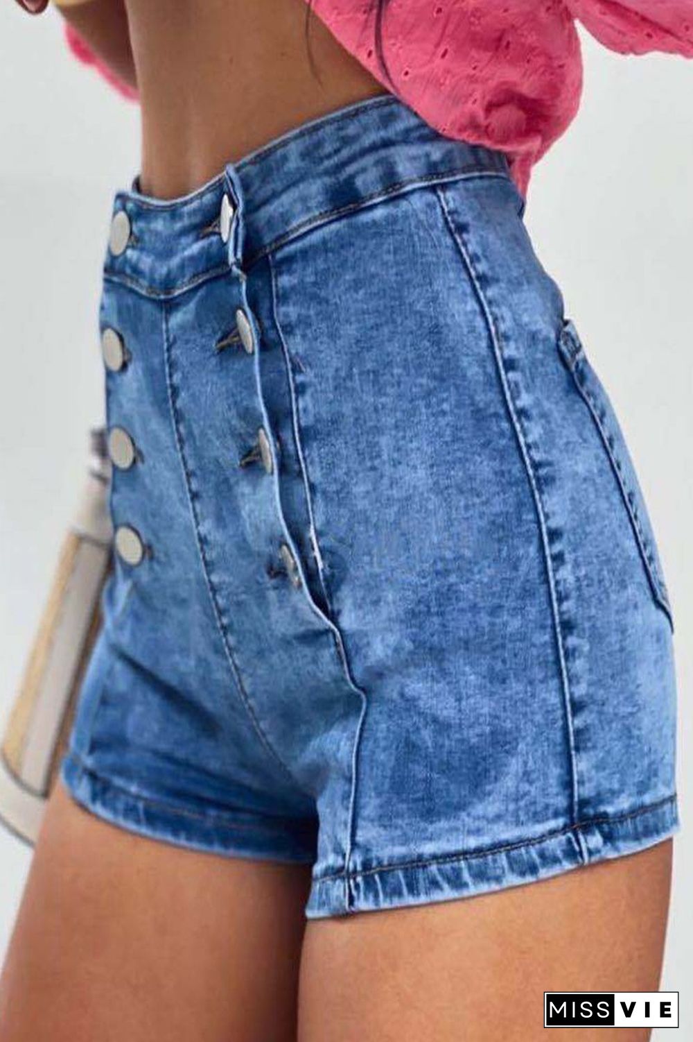 Denim With Double Buttons Shorts