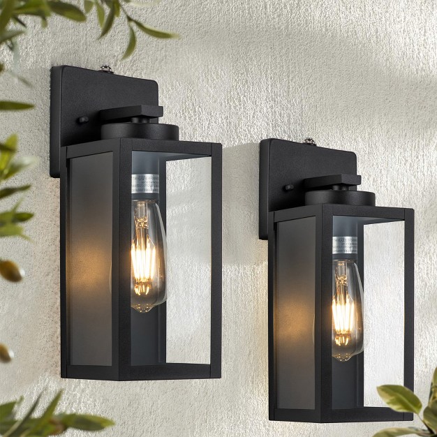 C Cattleya 2 Pack Matte Black Outdoor Wall Lights With Dusk To Dawn Sensor