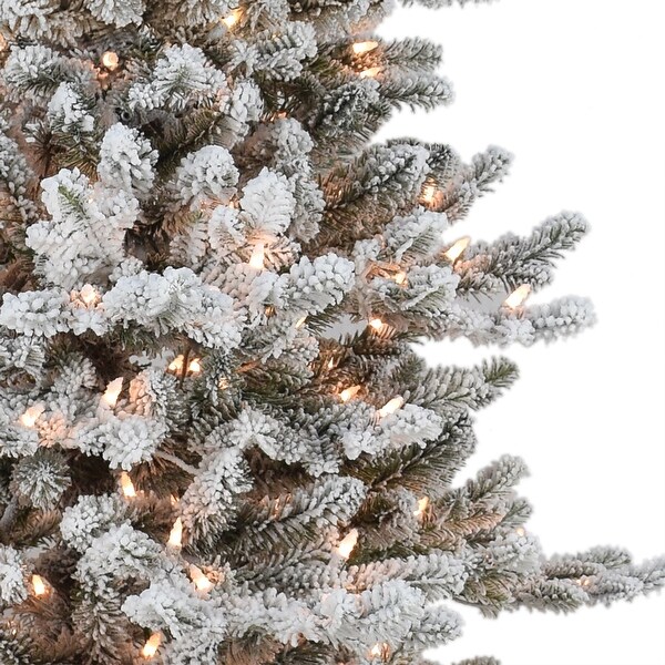 Puleo International 6.5 ft. Prelit Flocked Royal Majestic Douglas Fir Downswept Artificial Christmas Tree