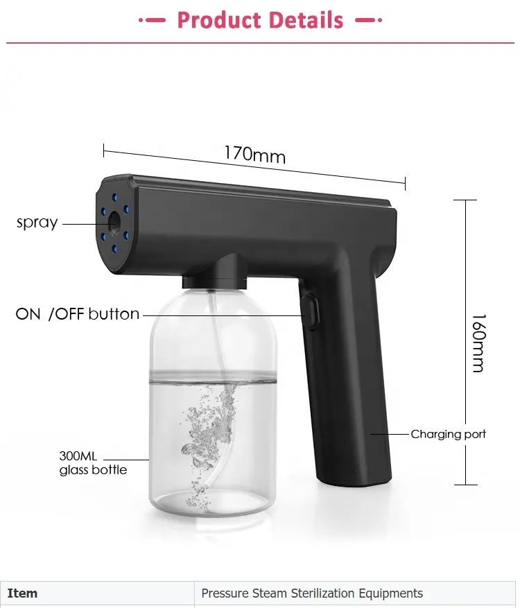 Portable Nano Sprayer 3.7 V Fogger Machine 300ml 500ml Blu ray USB spray sterilizer Electric Atomizer Disinfection Spray