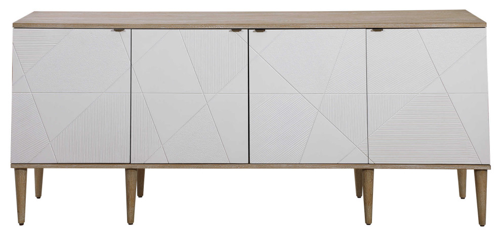 Sleek Modern Light Wood Media Cabinet 4 Door Mid Century 2 Tone Triangles   Midcentury   Media Cabinets   by My Swanky Home  Houzz