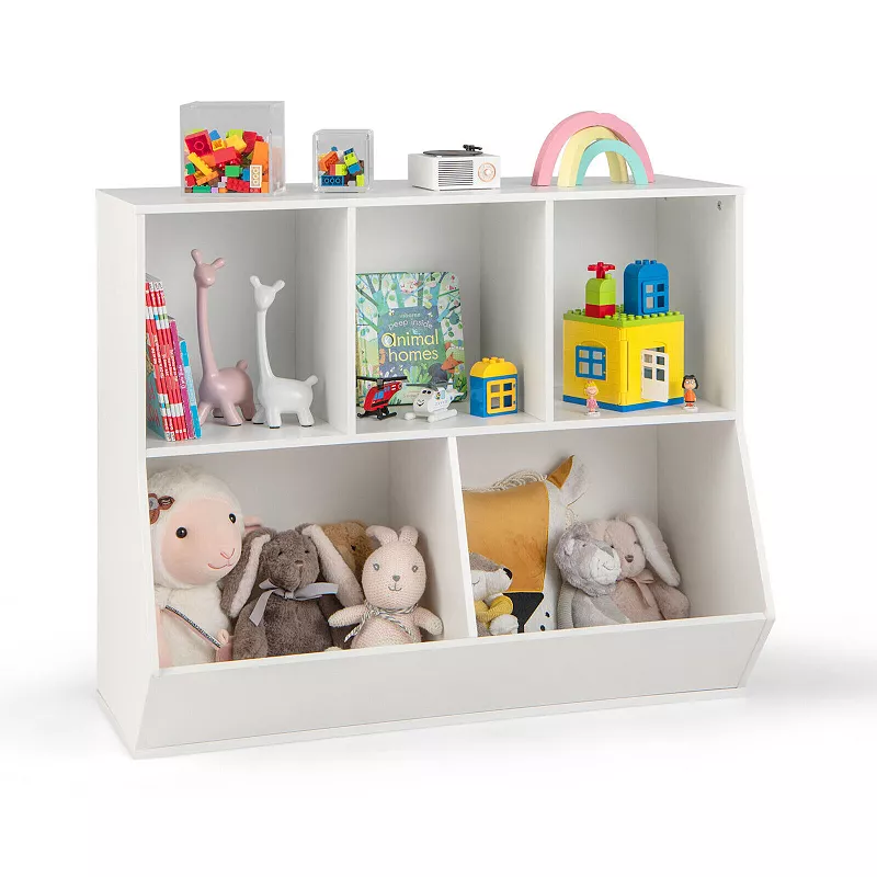 5 Cube Wooden Kids Toy Storage Organizer with Anti-Tipping Kits