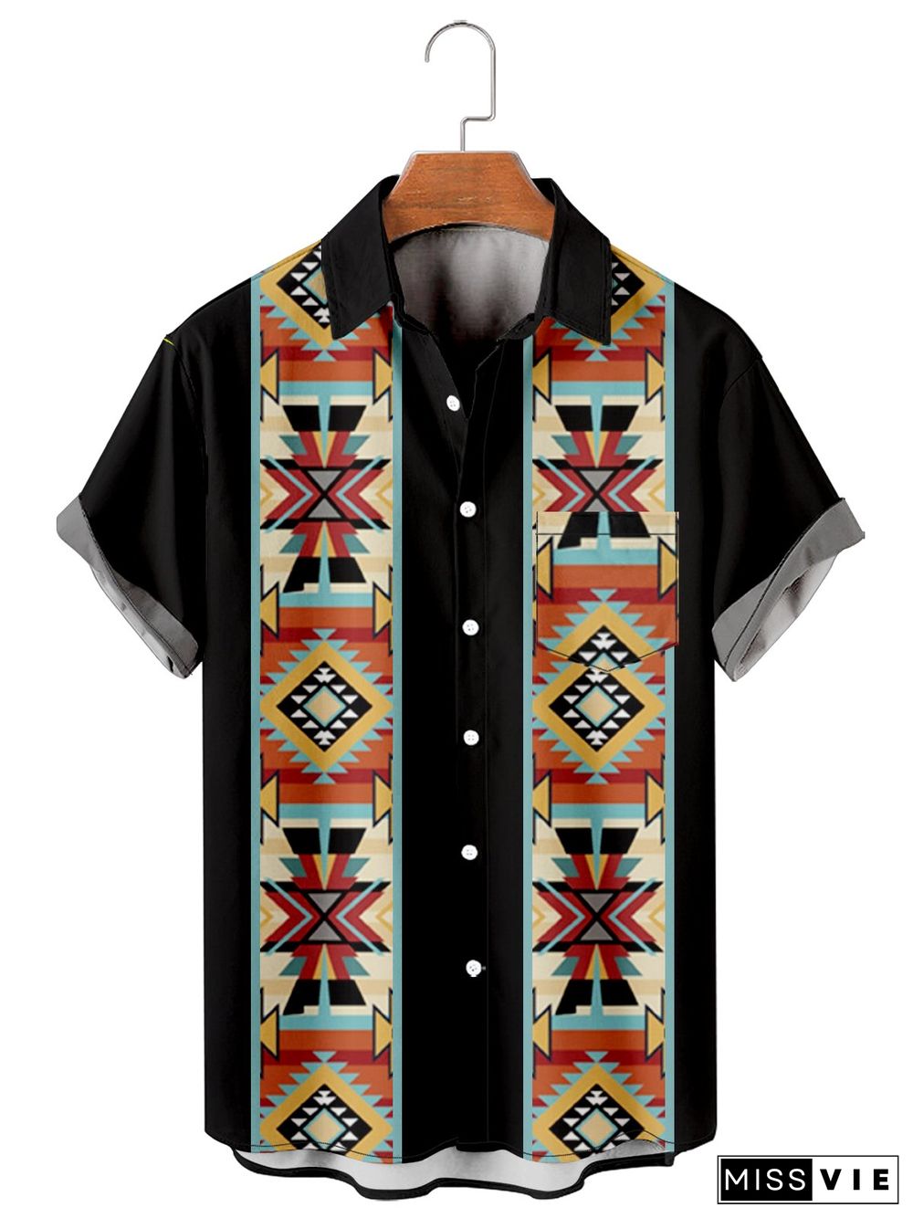 Men's Ethnic Vintage Striped Patchwork Shirt