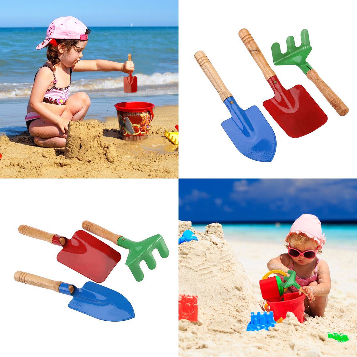 3-Pack Beach Toys for Kids Child Outdoor Wooden Kids Sand Shovels  Rake Sand Toys Sandbox Toys for Boys Girls