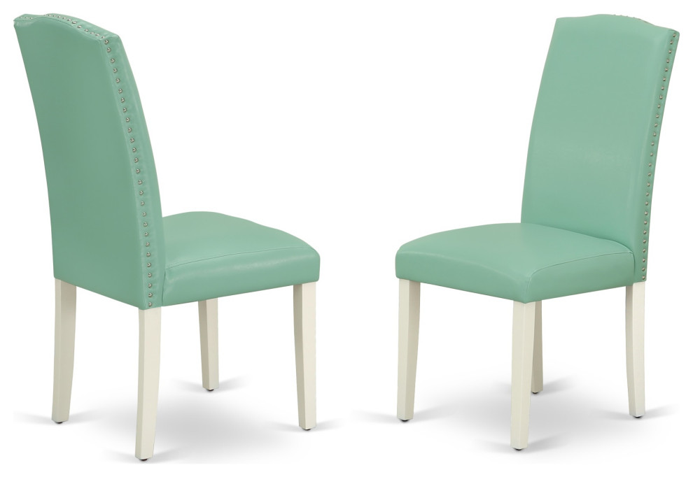 Set of 2 Encinal Parson Chair Linen White Leg  Pu Leather Pond   Contemporary   Dining Chairs   by VirVentures  Houzz