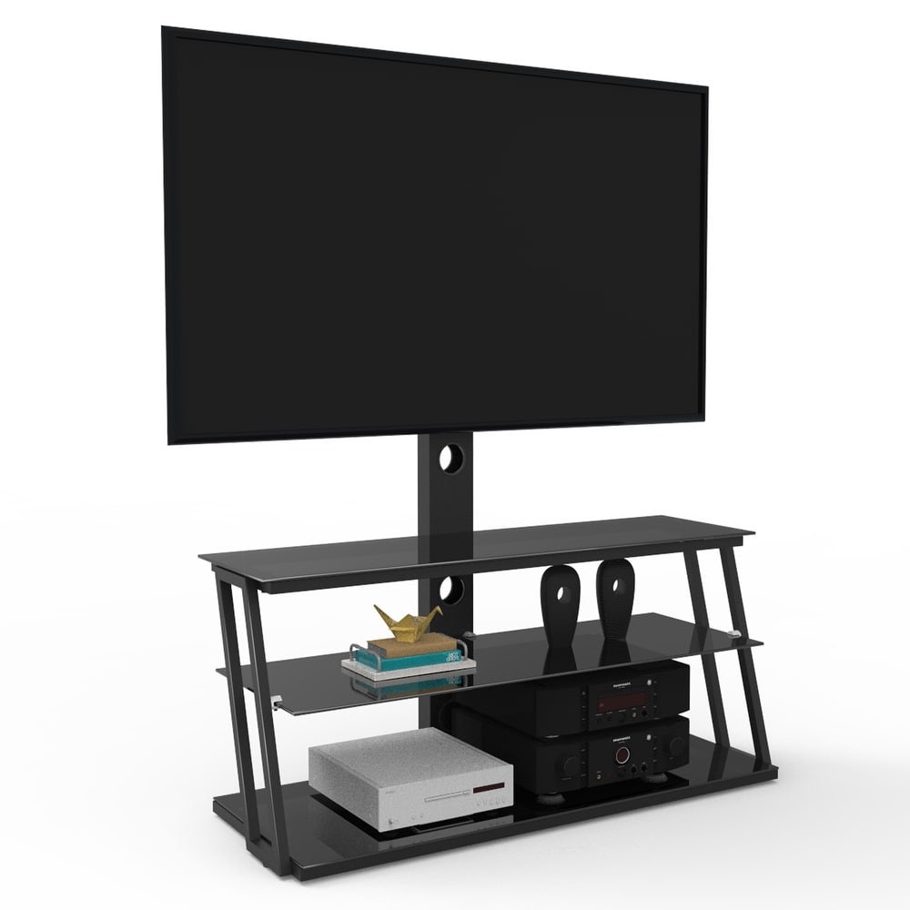 Height Adjustable Tempered Glass TV Stand