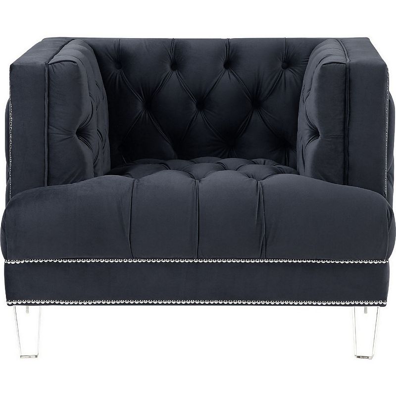 Velvet Upholstered Chair， with Tufted Details and Acrylic Legs， Black