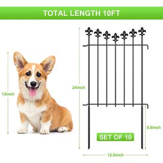 Oumilen Total 10 ft. L x 24 in. H Rustproof Black Metal Fencing Animal Barrier Border Decorative Garden Fence (10-Pack) LT-K336-SJ