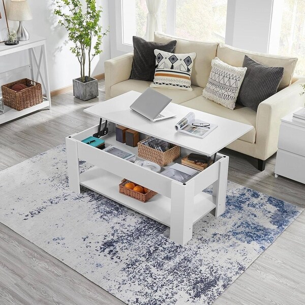 LiftTop Coffee Table Laptop Desk TV Tray in White Wood Finish