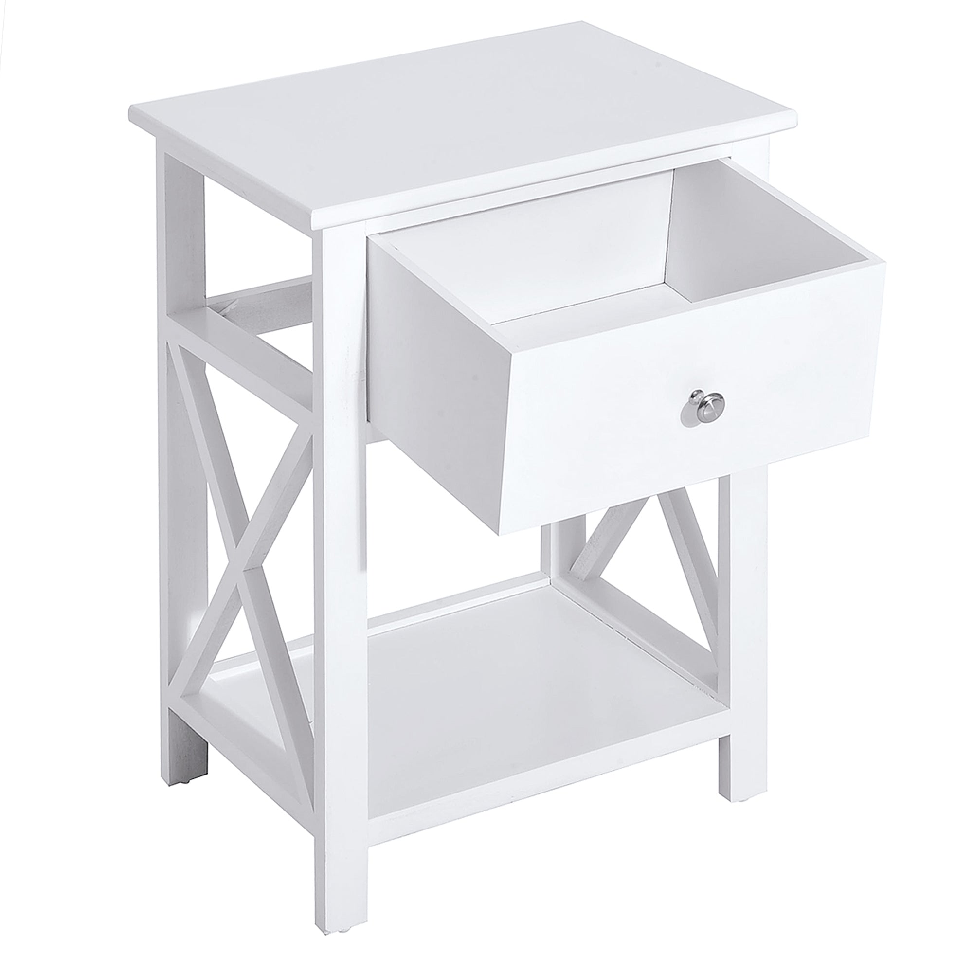 HOMCOM Farmhouse Side Table, 2-tier End Table with Storage Drawer, X-frame, Bedside Table for Living Room, White