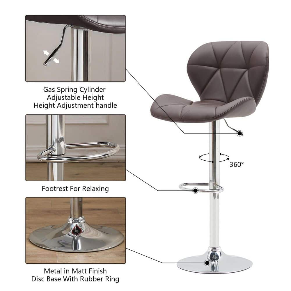 ANBAZAR 43.3in H, Brown Low Back Metal Frame 31.89 in Stool, Bar Stool with Pu Leather Seat and Footrest, Chromed Base Set of 2 WJZ-136C