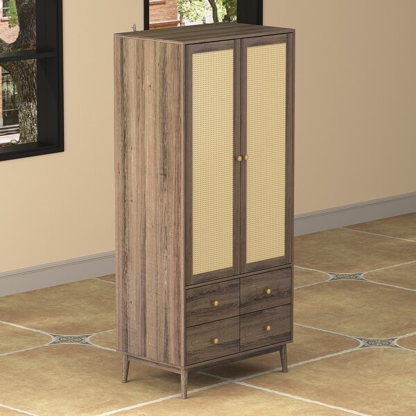 Large Capacity Armoire Wardrobe Rattan Multifunctional Storage Cabinet - - 37852156