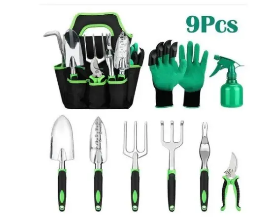 10PCS Garden Hand Tools Kit Set Heavy Duty Aluminum oy Agricultural Gardening Tool Bag Weeder Rake Shovel Trowel and More