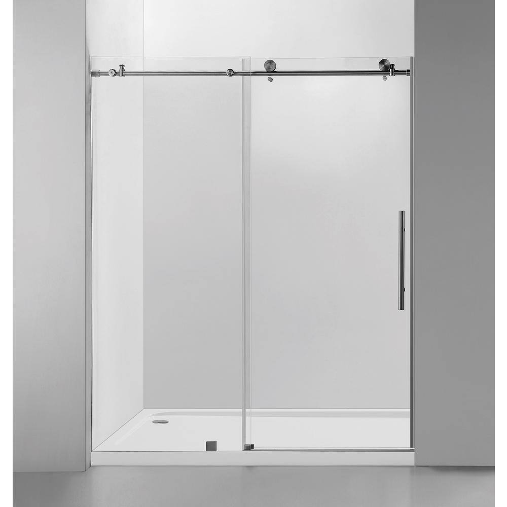 Vanity Art 76 in. H x 60 in. W Frameless Soft Close Sliding Shower Door in Brushed Nickel with Clear Tempered Glass VASSD6076BN-SOFT