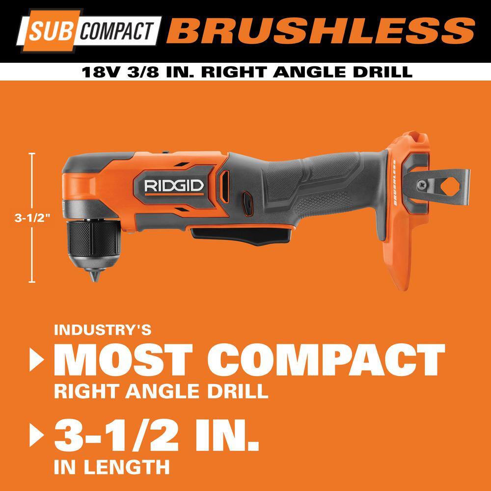 RIDGID 18V SubCompact Brushless Cordless 38 in. Right Angle Drill (Tool Only) R87701B