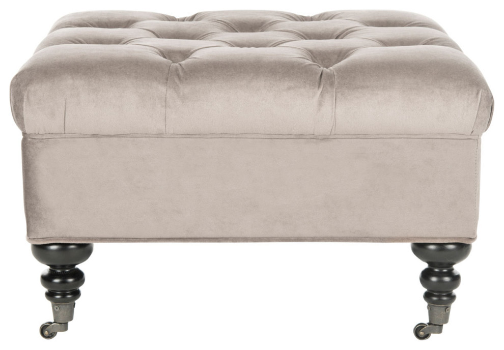 Lindie Tufted Ottoman Mushroom Taupe   Traditional   Footstools And Ottomans   by Peachtree Fine Furniture  Houzz