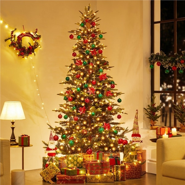 Yaheetech PreLit Christmas Tree Artificial Christmas Tree with Warm White Incandescent Lights