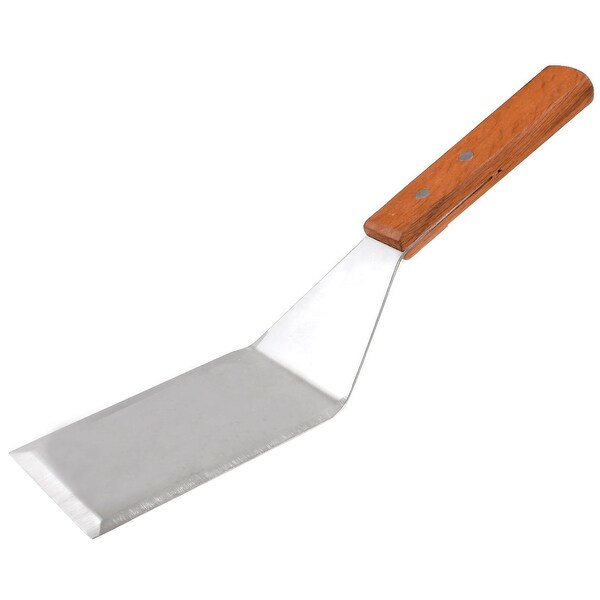 Wood Handle Silver Tone Stainless Steel Smooth Wide Spatula 11.2