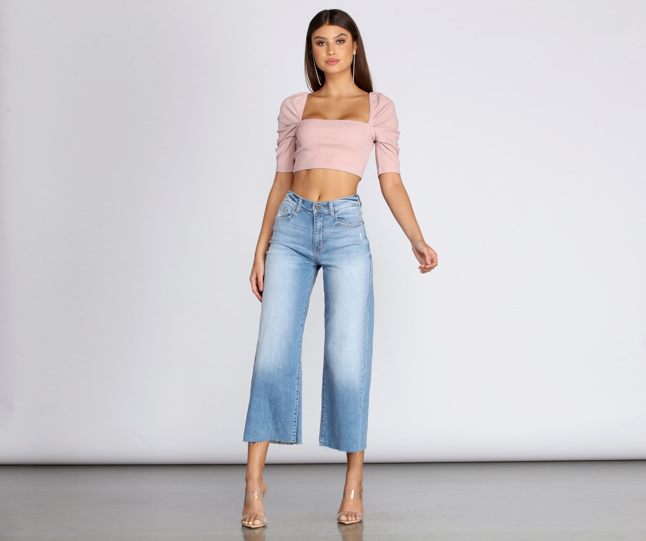 Ribbed Knit Puff Sleeve Crop Top