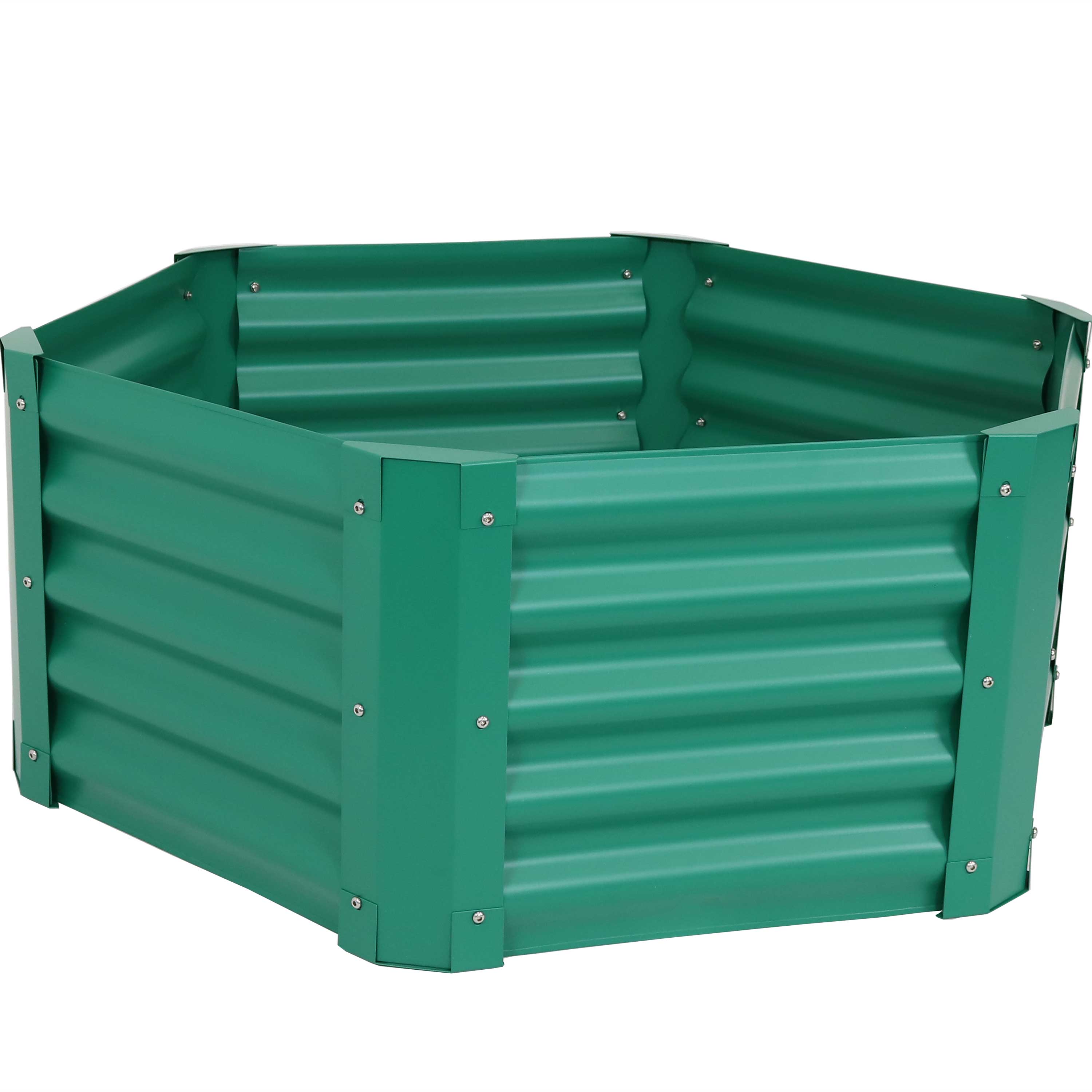 Sunnydaze Raised Powder-Coated Hexagon Steel Garden Bed Kit for Plants, Flowers, Vegetables and Herbs - 41" W x 16" Deep - Green