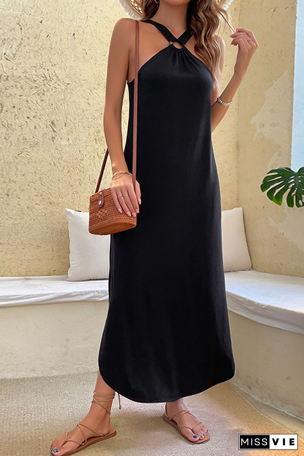 Black Sleeveless Split Maxi Dress