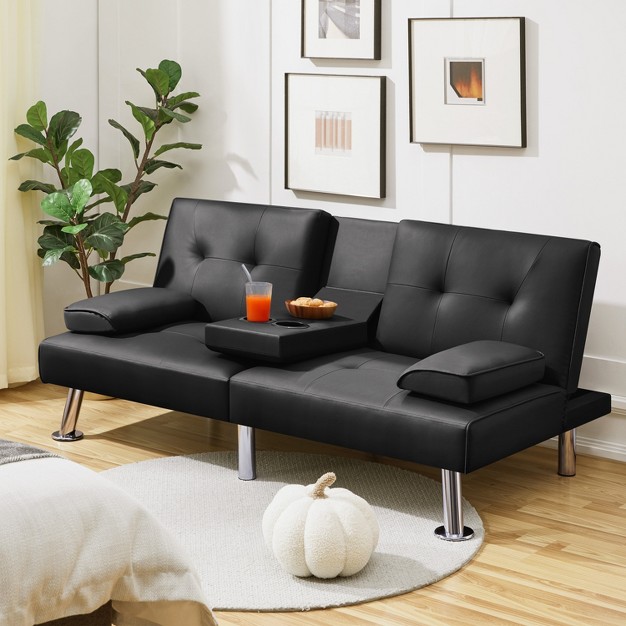 Yaheetech Faux Leather Convertible Futon Sofa Bed