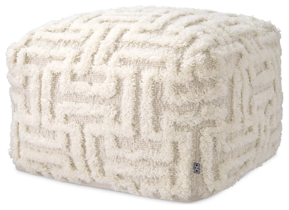 White Wool Maze Stool  Eichholtz Amphion   Contemporary   Footstools And Ottomans   by Oroa   Distinctive Furniture  Houzz