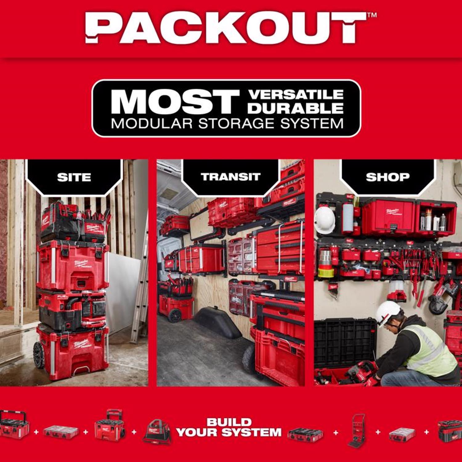 MW Packout Shop Storage 8 in. W X 7.3 in. H Garage Organizer Large Parts Bin Set Red