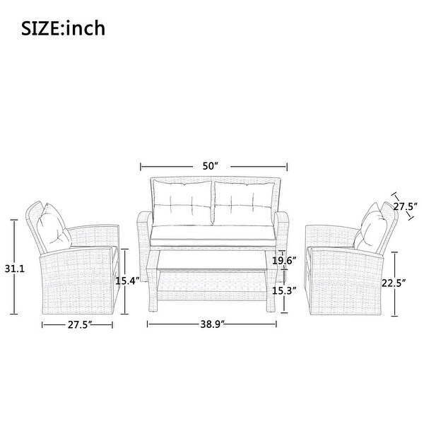 4 Piece Outdoor Conversation Set All Weather Wicker Sectional Sofa， Patio Furniture Set - Overstock - 37543419