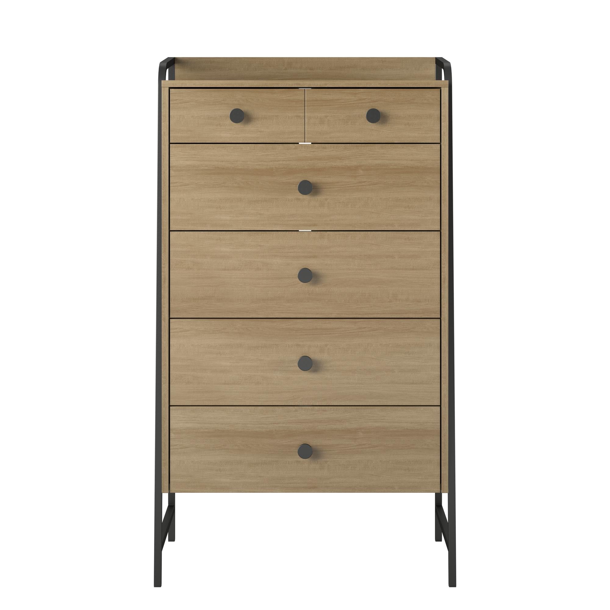 Novogratz Bushwick Tall 5 Drawer Dresser, Natural