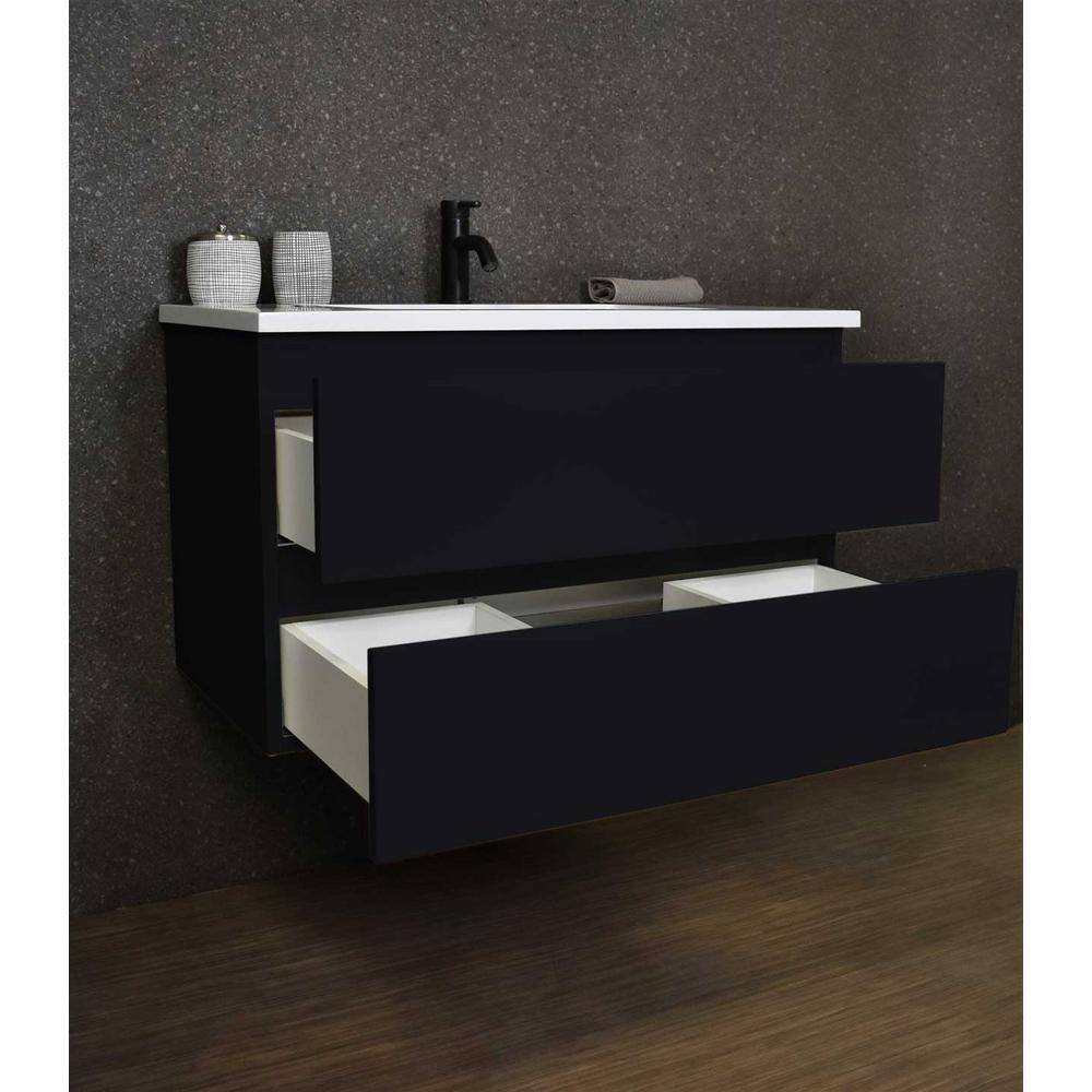 VOLPA USA AMERICAN CRAFTED VANITIES Salt 36 in. W x 20 in. D Bath Vanity in Black with Acrylic Vanity Top in White with White Basin MTD-4136BK-A