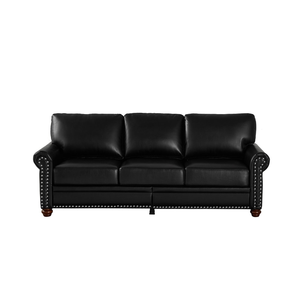 Contemporary Faux Leather Sofa with Storage   Sturdy Frame  Nails Decoration  Comfortable Support   3 Seater Couch