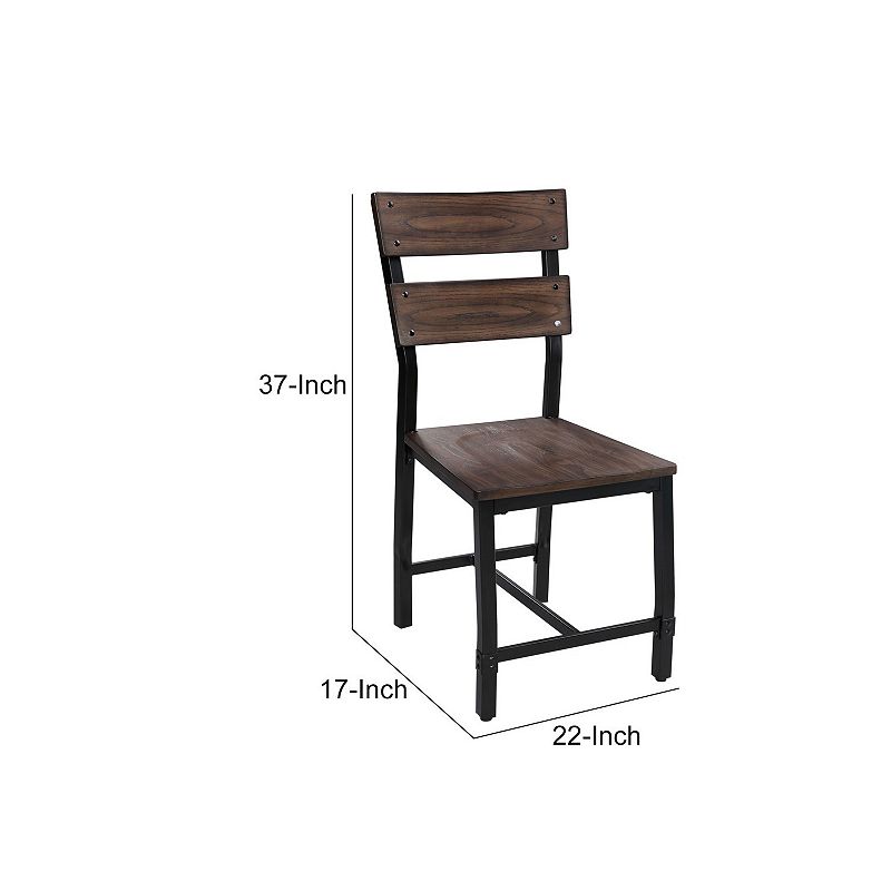 Wood and Metal Dining Side Chairs， Set of 2， Brown and Black