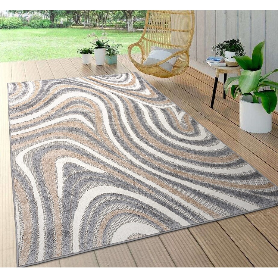 World Rug Gallery Modern Waves Indoor/Outdoor Area Rug