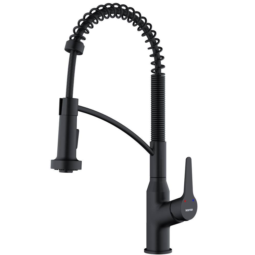 Karran Scottsdale Single Handle Pull Down Sprayer Kitchen Faucet in Matte Black KKF210MB