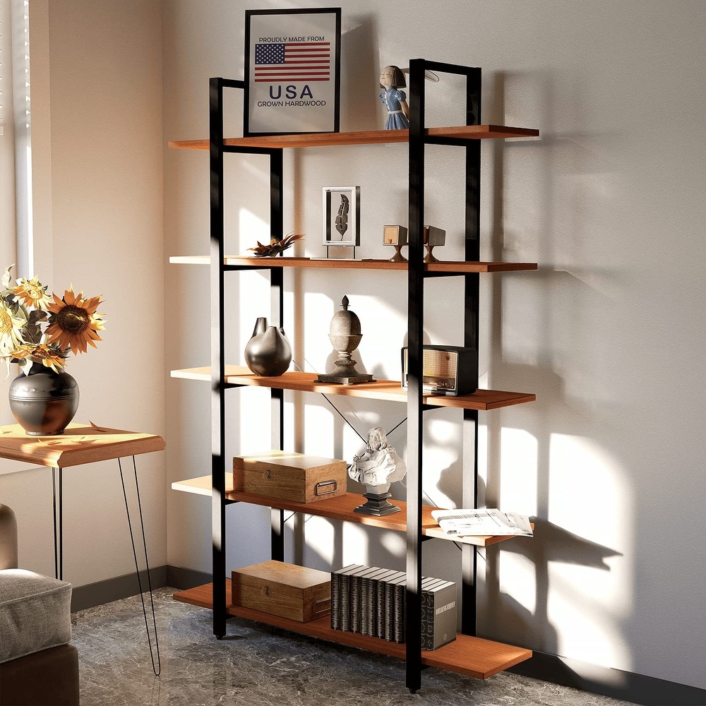 Industrial Bookshelf  USA Grown Hardwood  Real Wood Bookshelves  Modern Open Rustic Bookcase  Storage Shelf