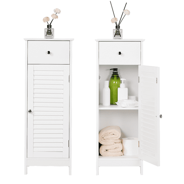 Topeakmart Bathroom Kitchen Floor Storage Cabinet with Drawer and Single Shutter Door White