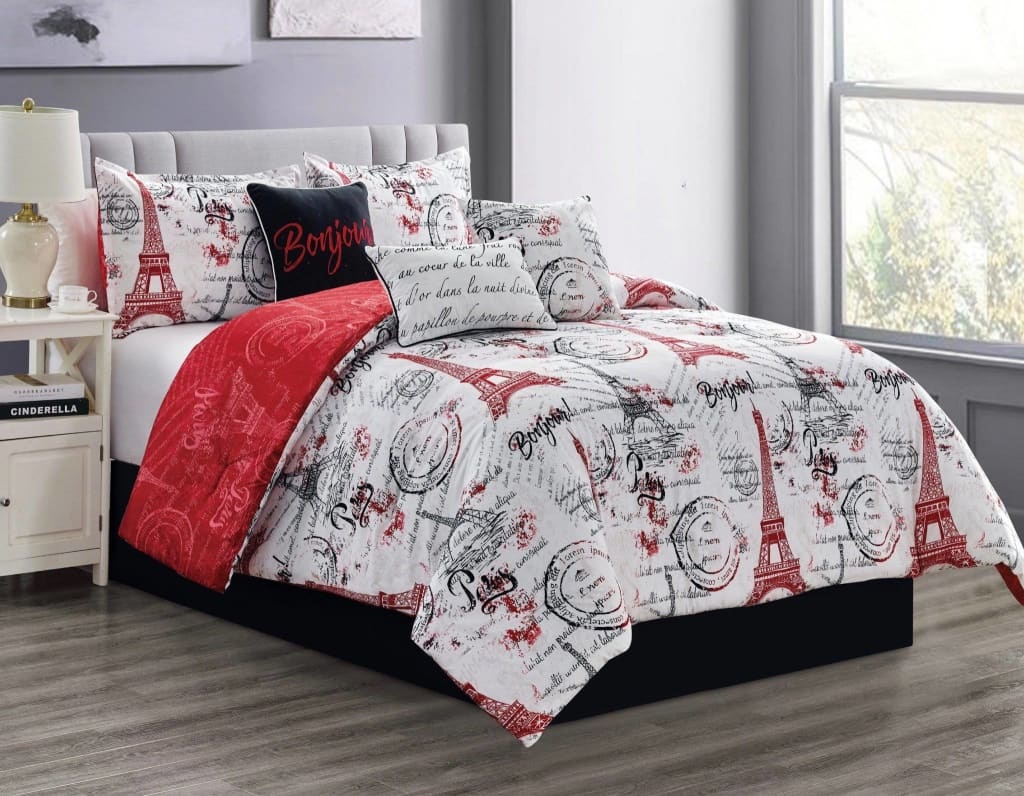 French White & Black Modern Paris Eiffel Tower Reversible Comforter Set