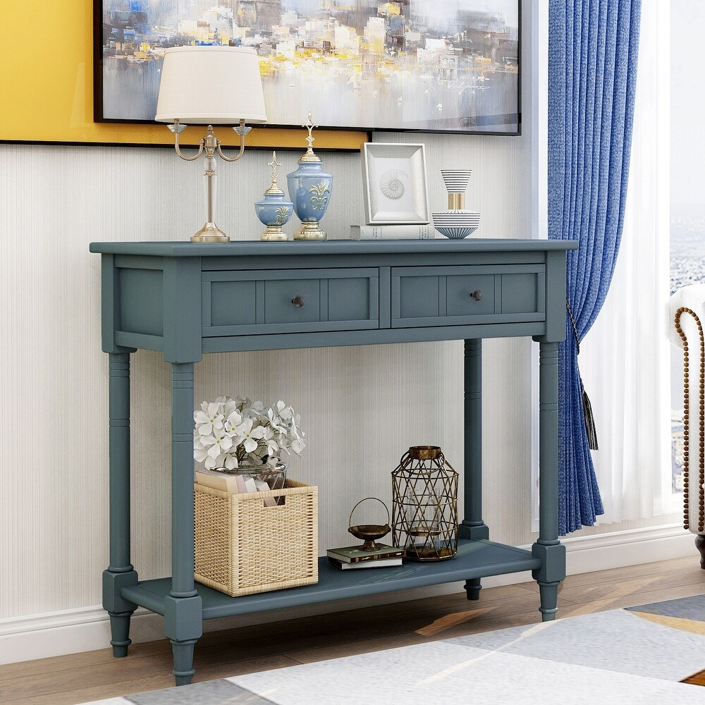 Console Table Traditional Design with Two Drawers and Bottom Shelf