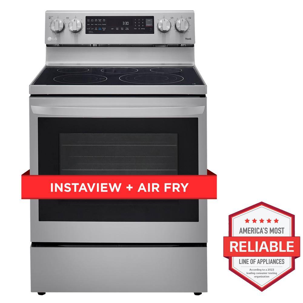 LG 6.3 cu. ft. Smart True Convection InstaView Electric Range Single Oven with Air Fry in Printproof Stainless Steel LREL6325F