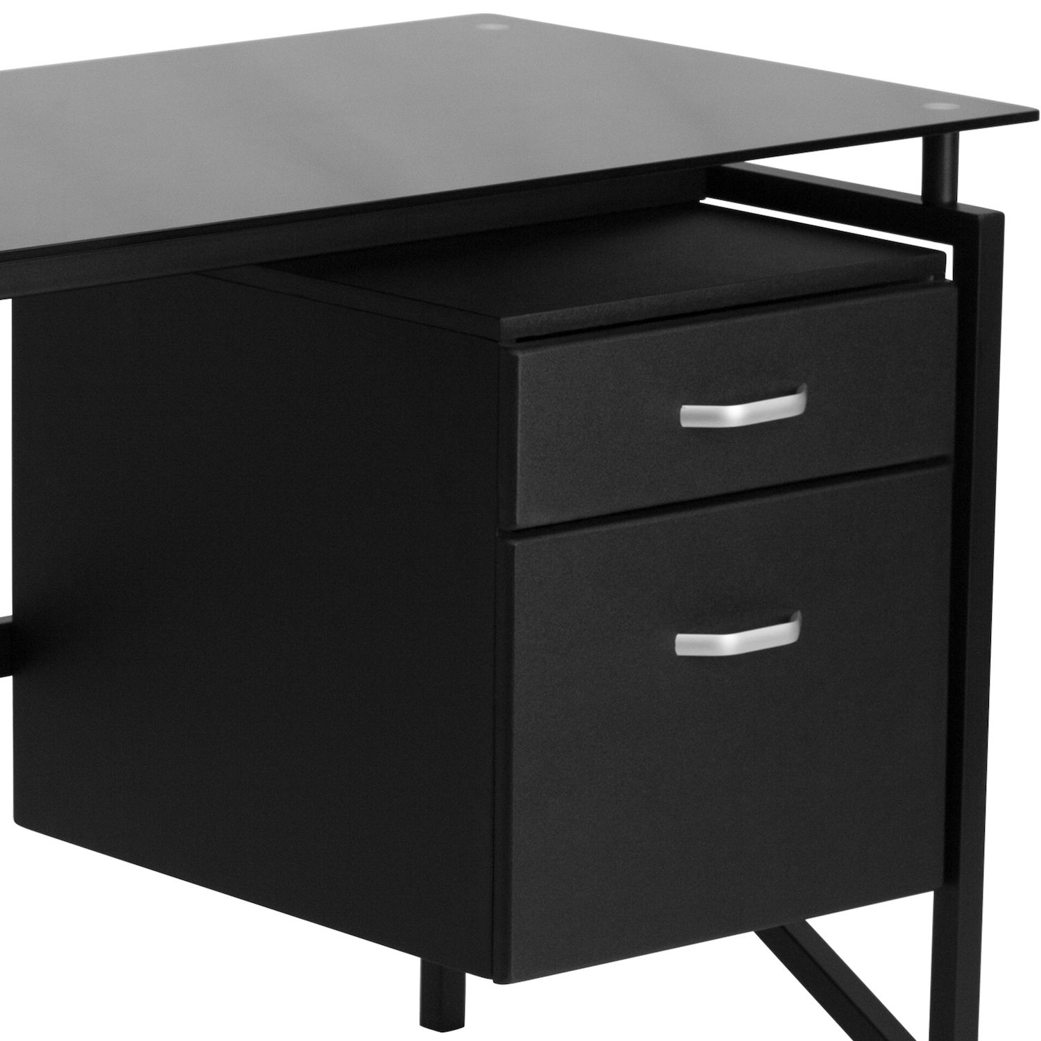 Flash Furniture Glass Desk with Two Drawer Pedestal