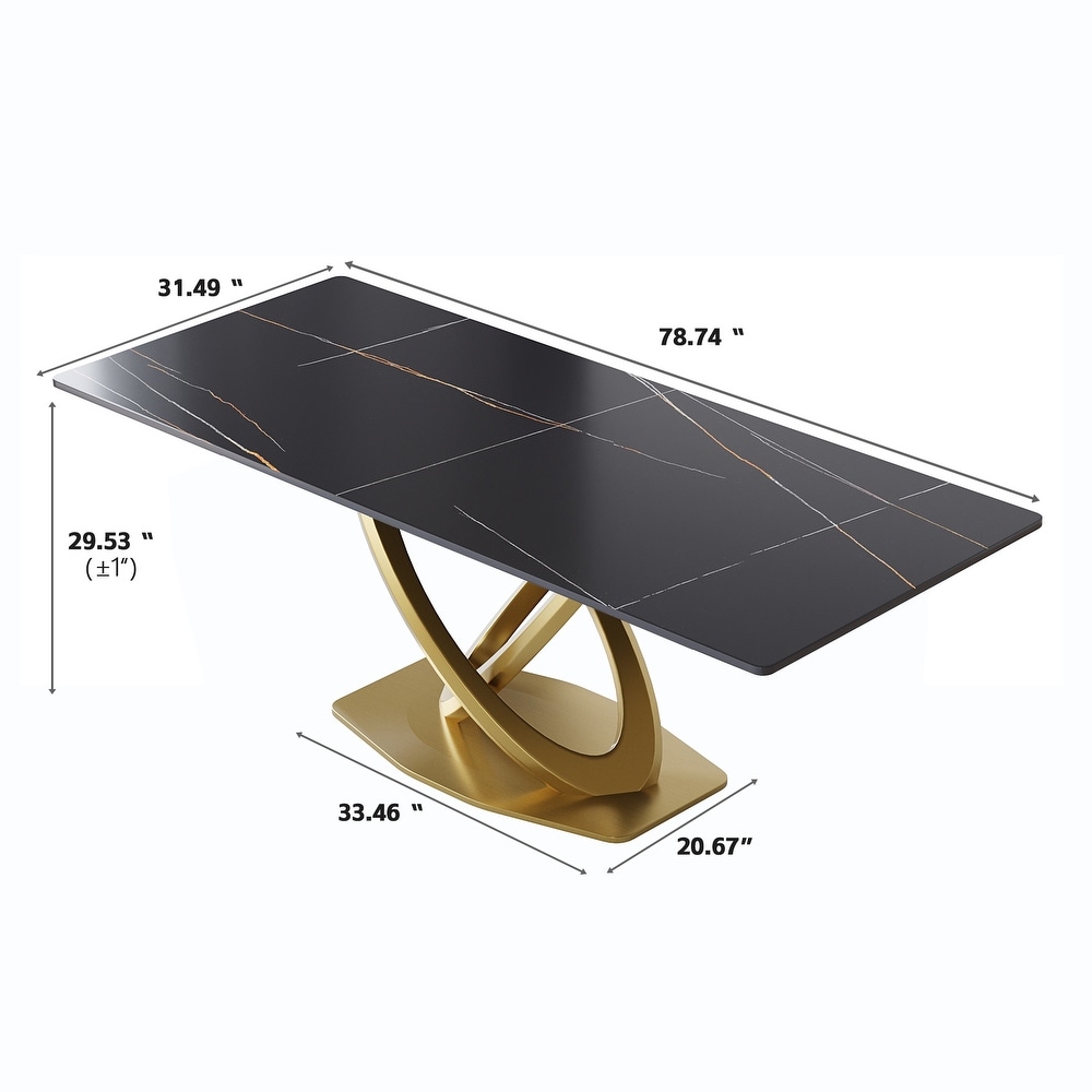 Modern Marble Dining Table with Gold Geometric Base