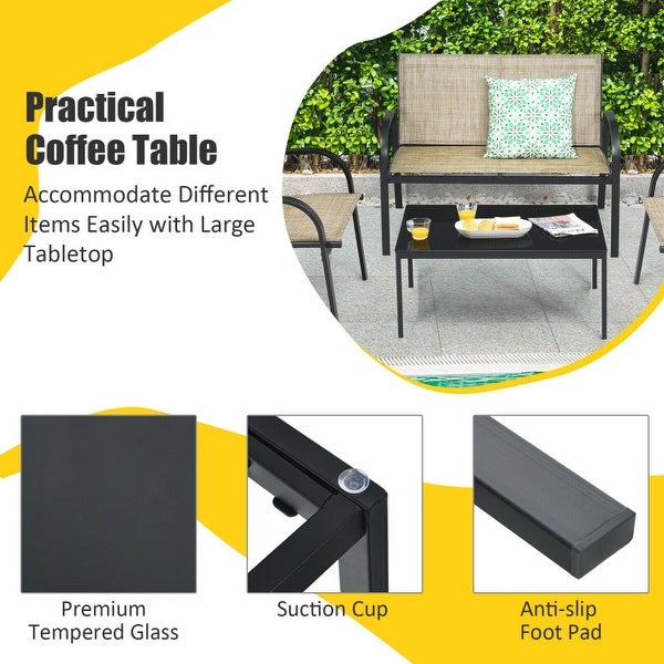 4 pcs Patio Furniture Set with Glass Top Coffee Table - 42.5