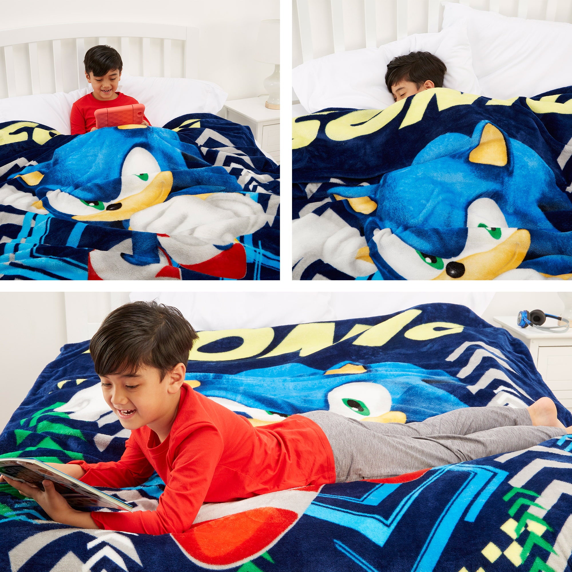 Sonic the Hedgehog Kids Plush Twin/Full Blanket， 62 x 90， Blue， Sega