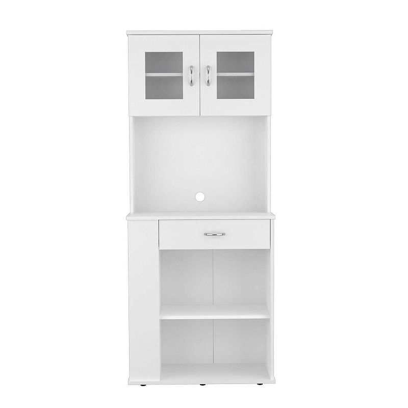 Poole Pantry Cabinet， Three Side Small  Shelves， One Drawer， Double Door Cabinet， Four Adjustable Metal Legs