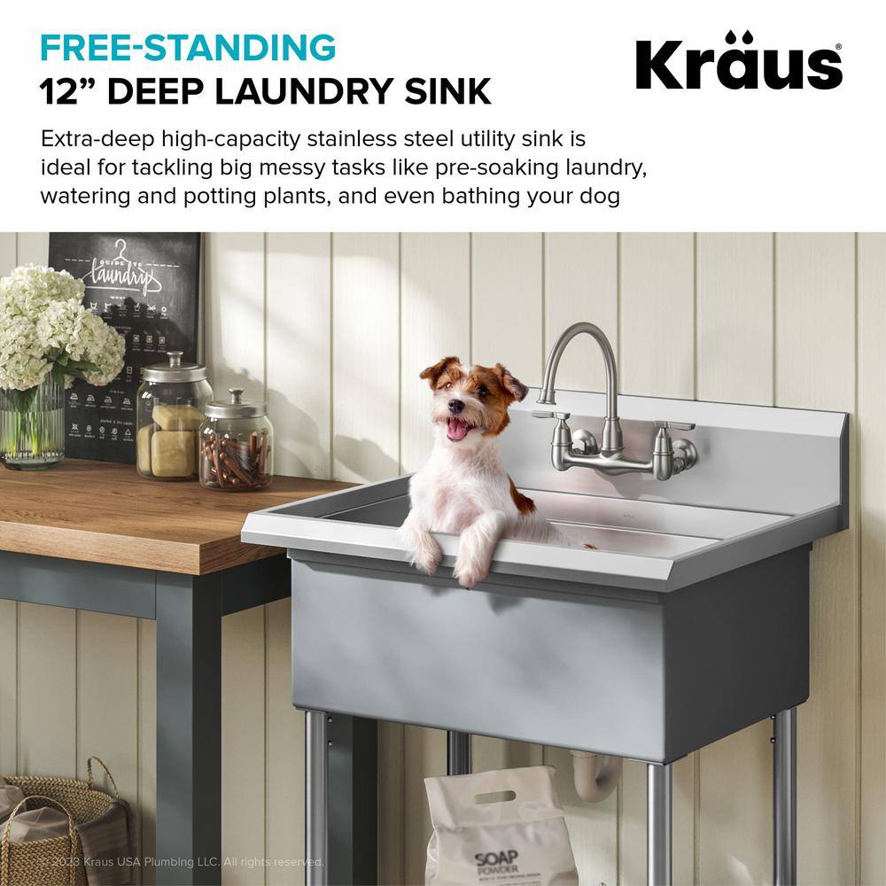 KRAUS Kore 32 in. W 18-Gauge Workstation Stainless Steel Single Bowl Commercial Utility Laundry Sink for Wall Mount Faucet KWS100-32