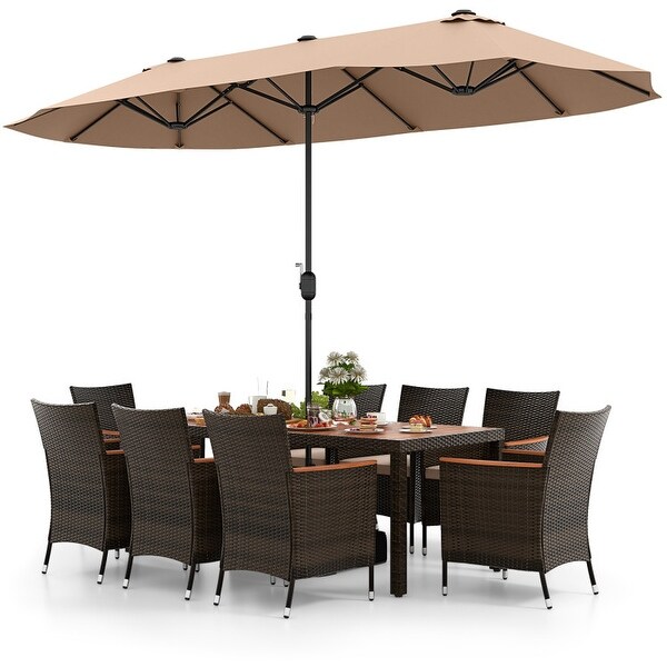 9 Piece Outdoor Dining Set with 15 Feet DoubleSided Twin Patio Umbrella